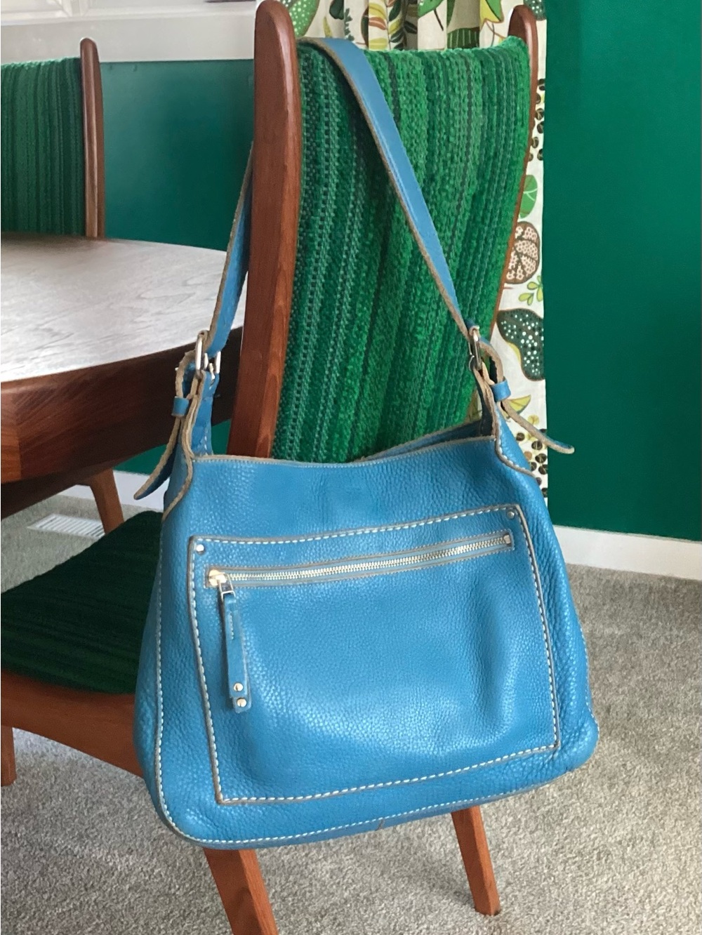 Roots Leather Large Olga Bag Venetian Blue Shoulder Purse